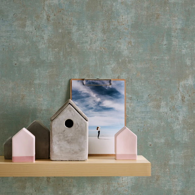 Woven Sands Wallpaper in Gold on Teal