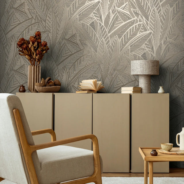 Sketched Feathers Wallpaper in Beige