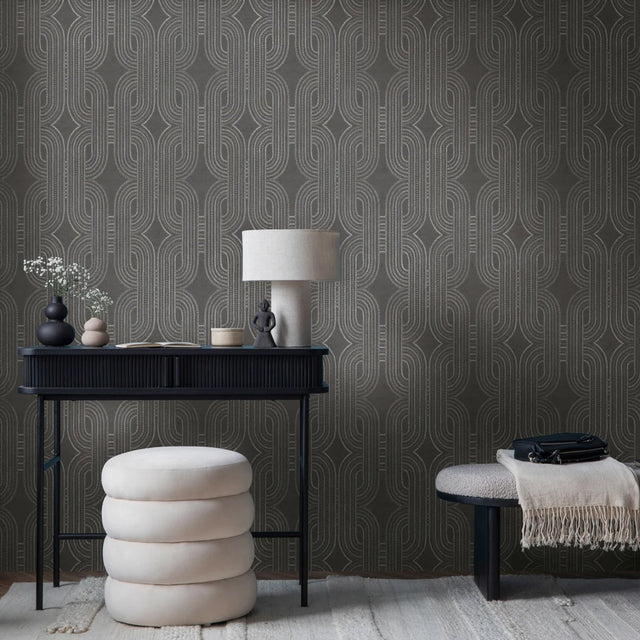 Woven Deco Wallpaper in Charcoal