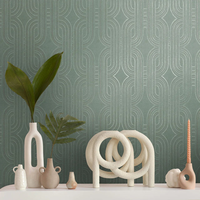 Woven Deco Wallpaper in Green