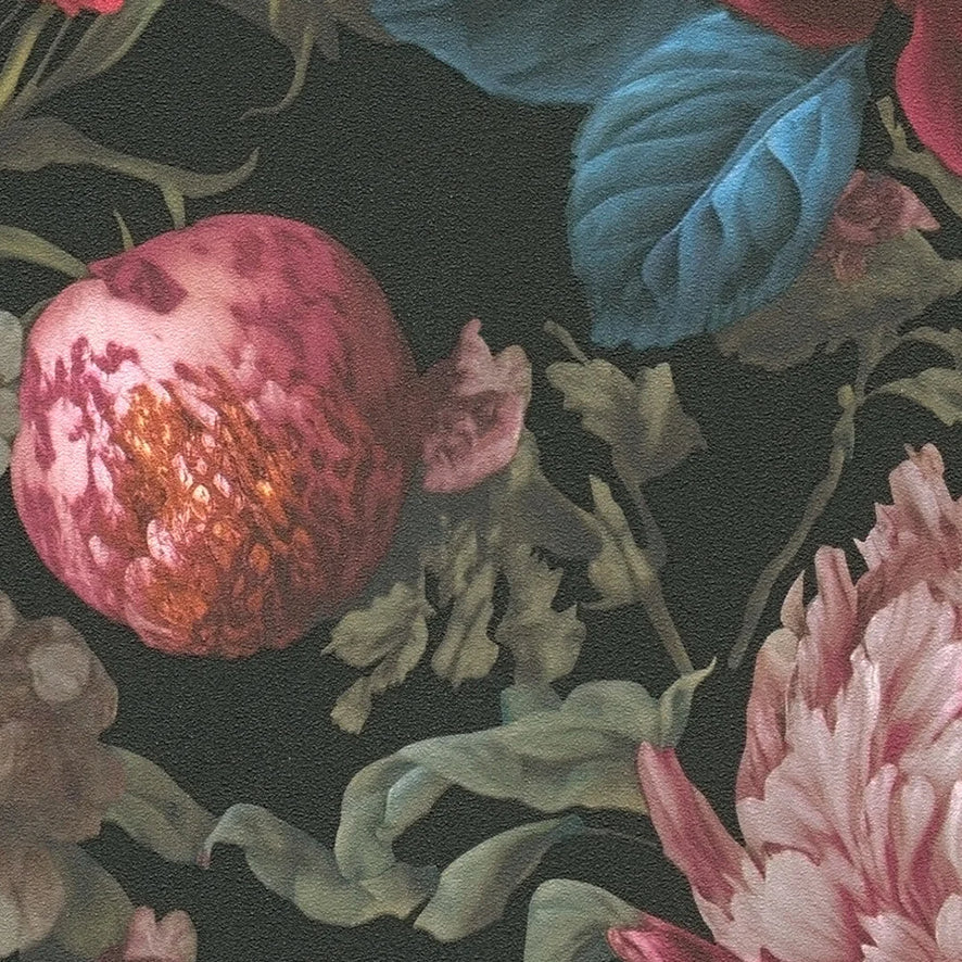 Grand Peony Garden Wallpaper in Burgundy and Blue