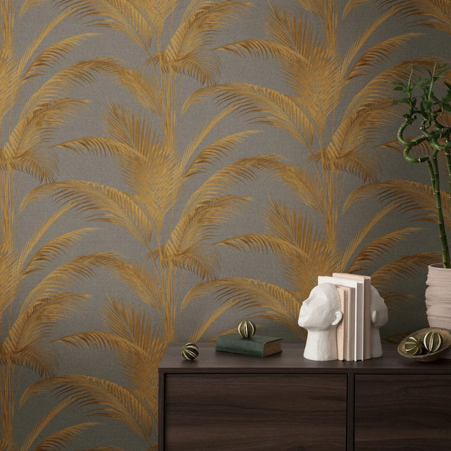 Metallic Palms Wallpaper in Gold