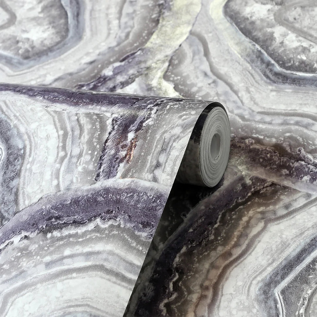 Agate Wallpaper in Amethyst and Grey