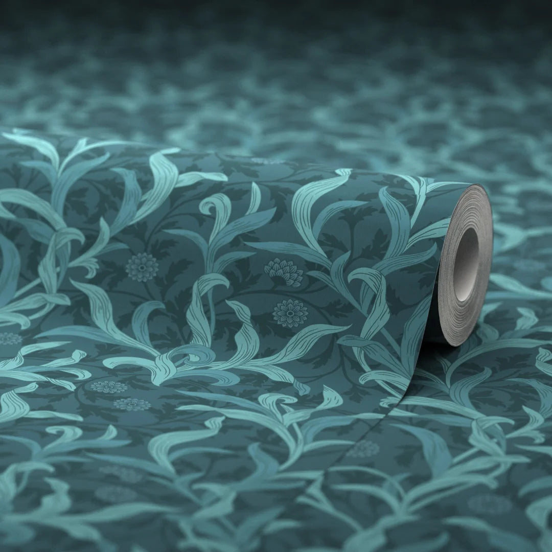 Antique Leaf Wallpaper in Teal