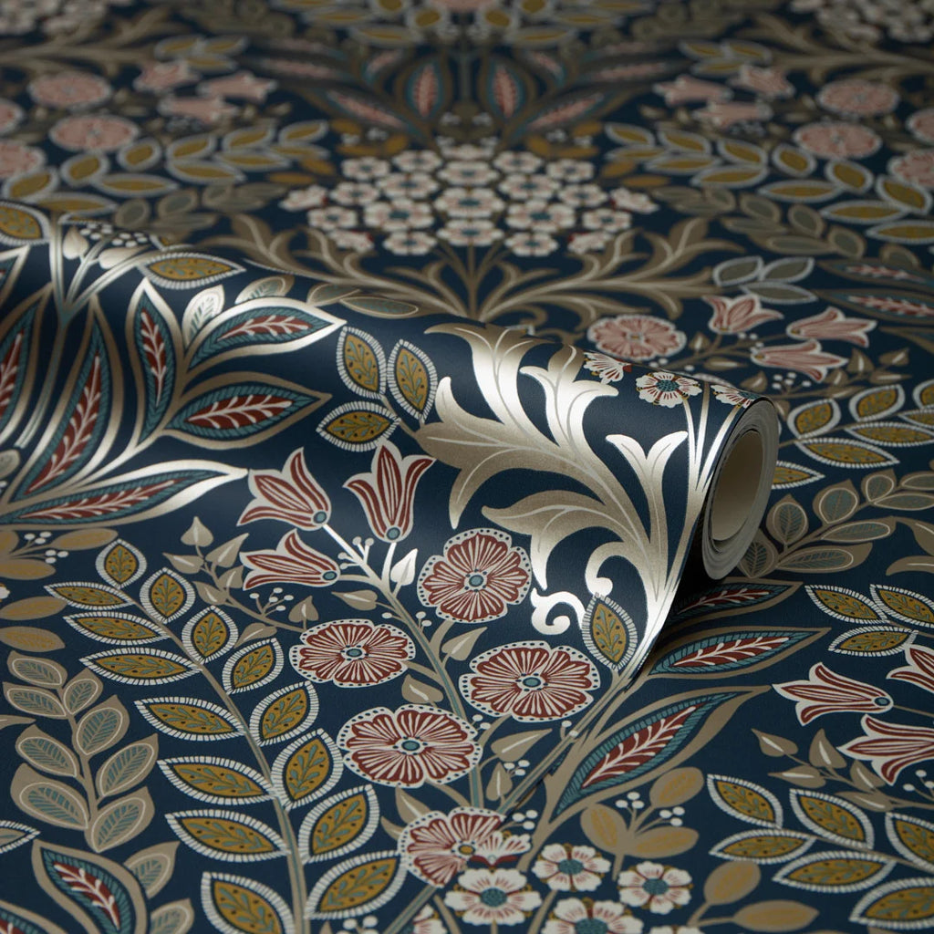 Artist's Garden Wallpaper in Navy and Gold