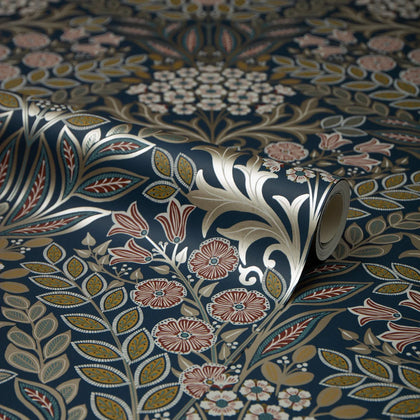 Artist's Garden Wallpaper in Navy and Gold