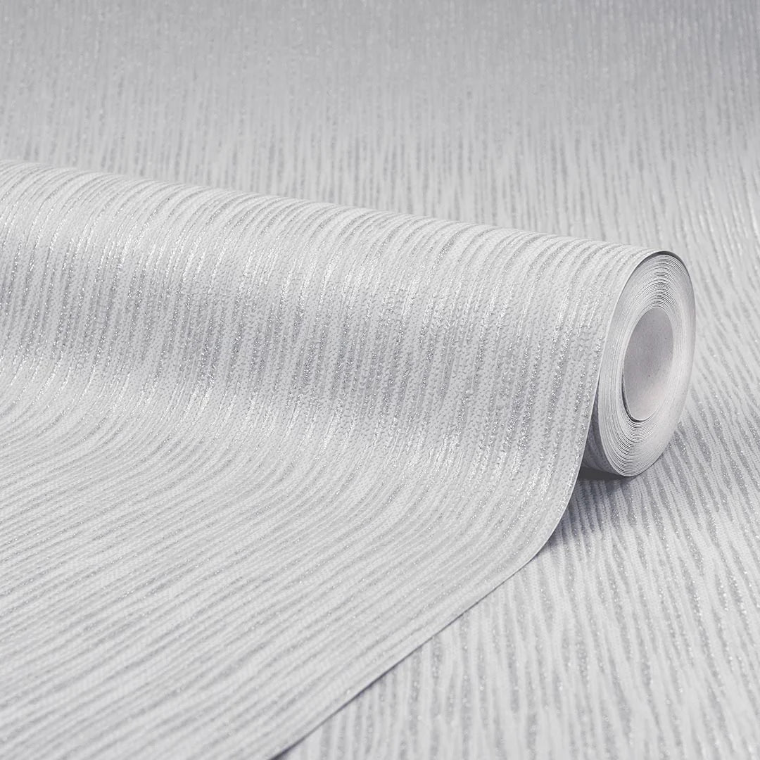 Chelsea Glitter Plain Textured Wallpaper in Soft Grey and Silver