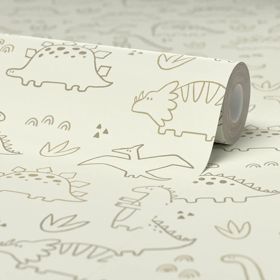 Dinky Dinos Wallpaper in Coffee and Cream