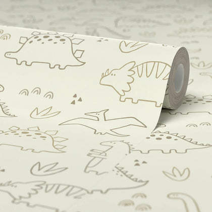Dinky Dinos Wallpaper in Coffee and Cream