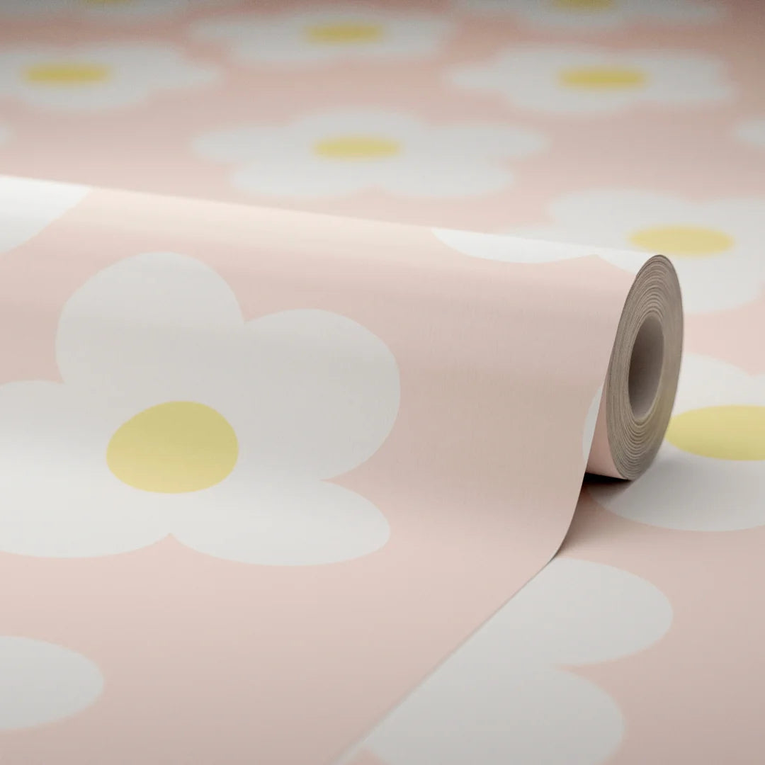 Ditsy Daisy Wallpaper in Soft Peach