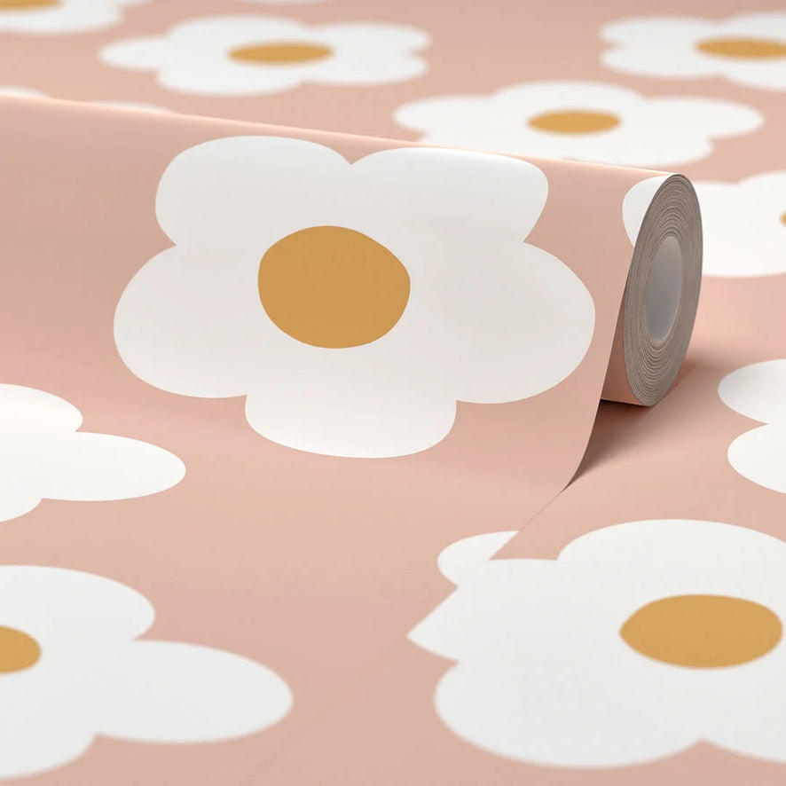 Ditzy Daisy Wallpaper in Pink and White