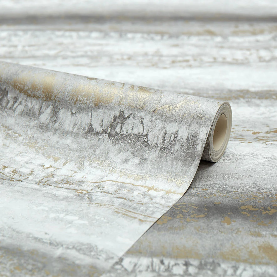 Elissia Marble Wallpaper in Grey and Gold