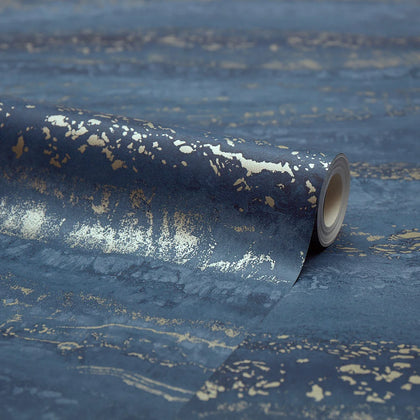 Elissia Marble Wallpaper in Navy and Gold