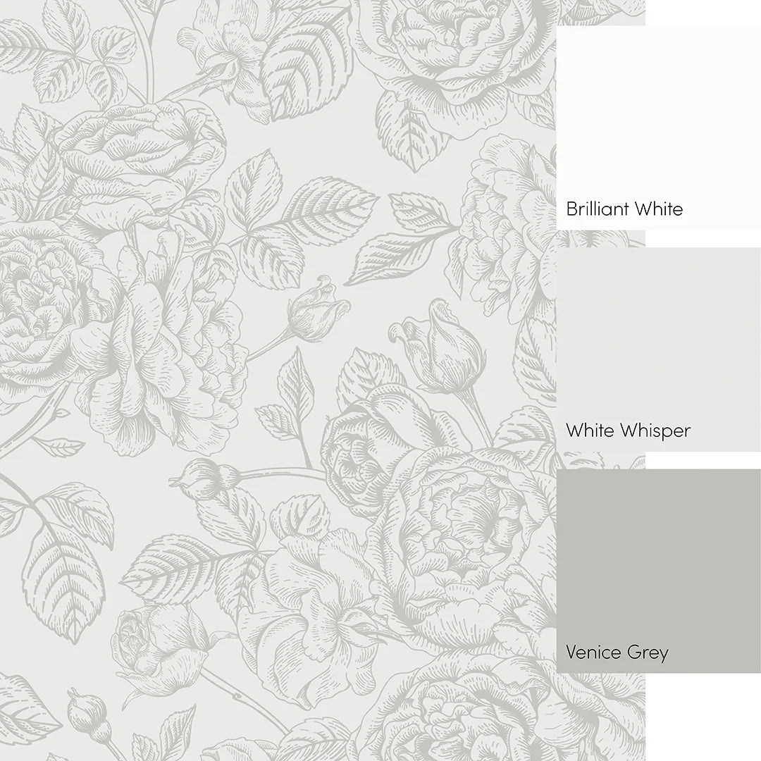 Gentle Roses Mural in Grey