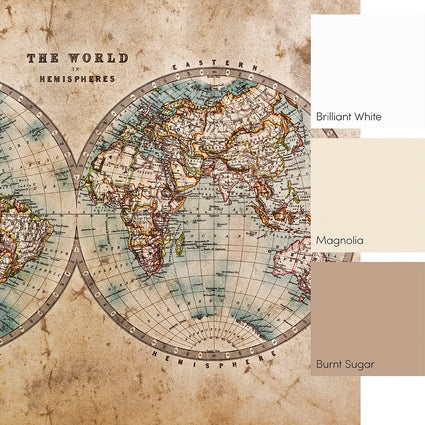 Hemisphere Map Mural in Earthy Tones