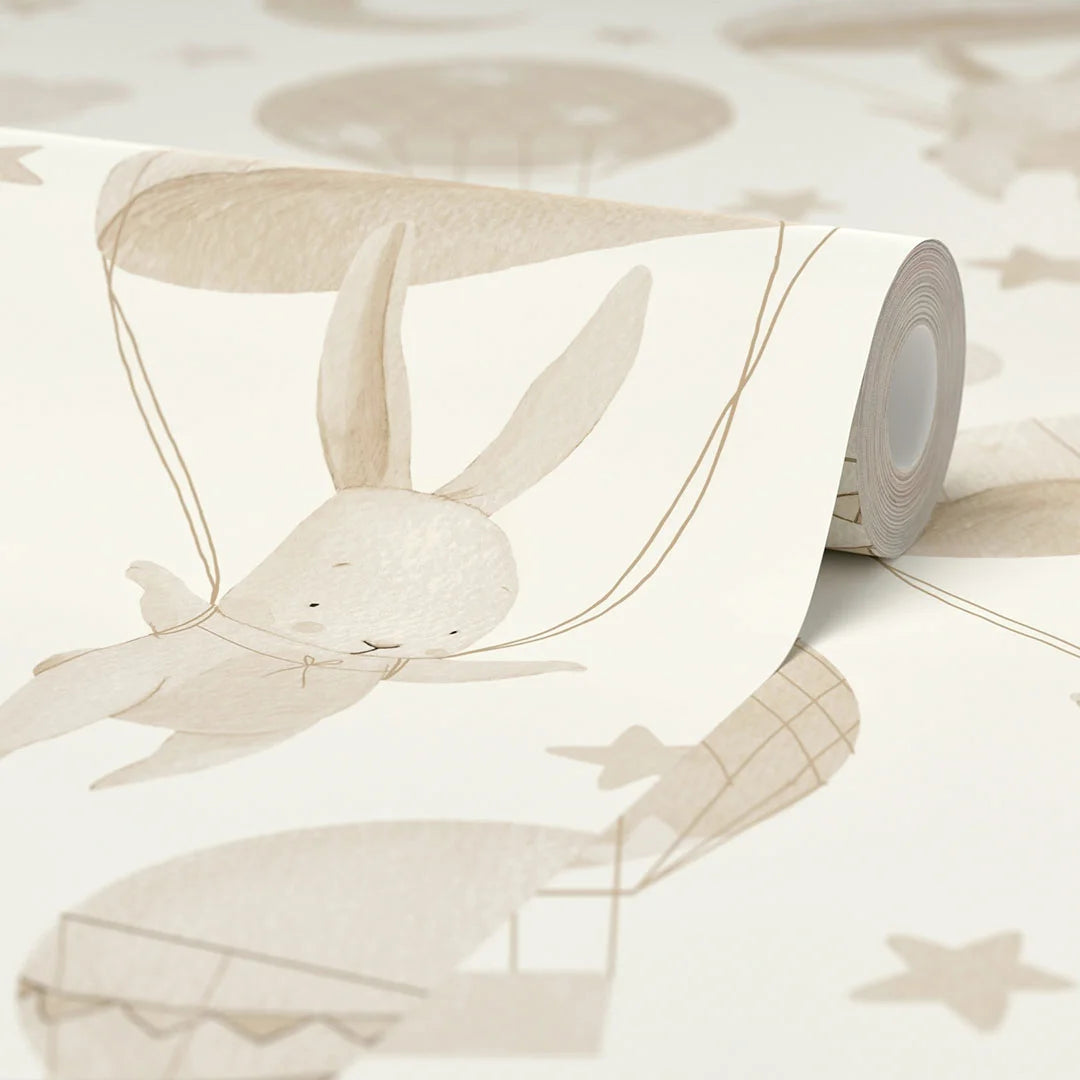 High Flying Bunny Wallpaper in Neutrals