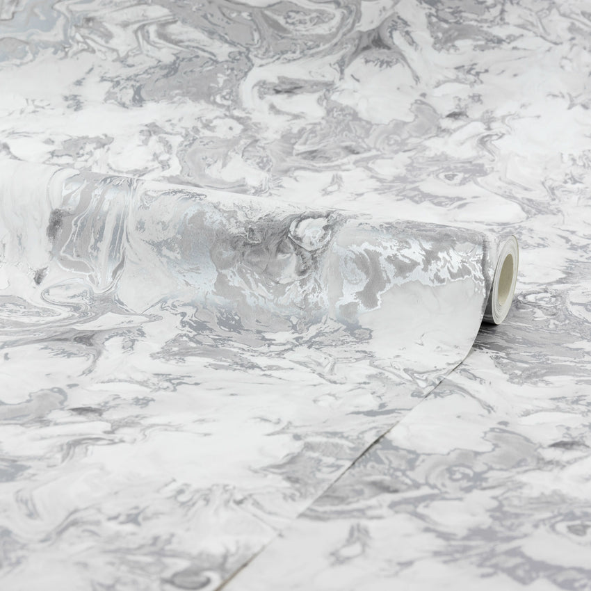 Liquid Marble Wallpaper in Silver