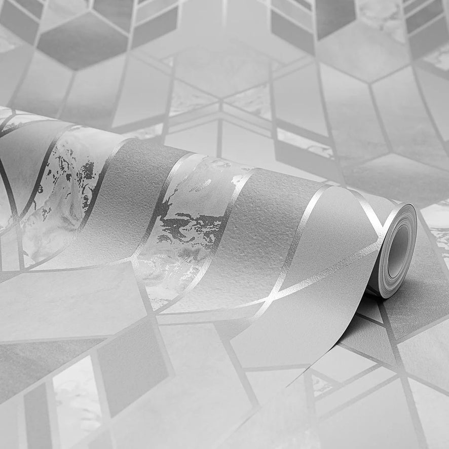 Liquid Marble Geometric Wallpaper in Silver