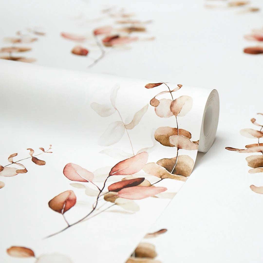 Trailing Eucalyptus Wallpaper in Autumn Browns and Oranges