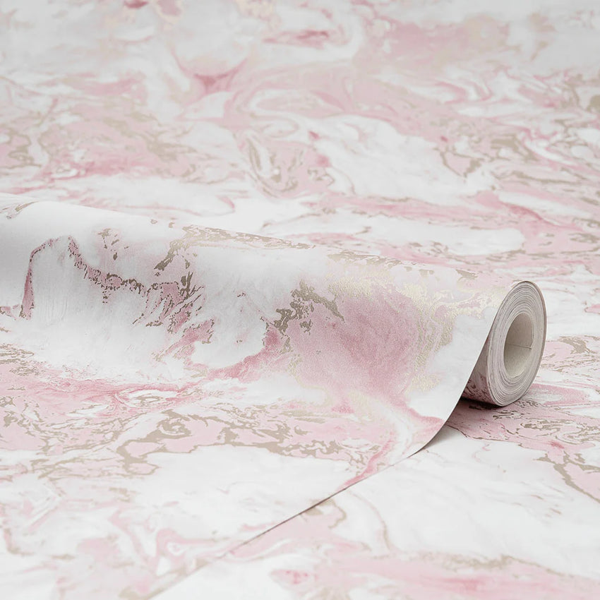 Liquid Marble Wallpaper in Pink and Gold