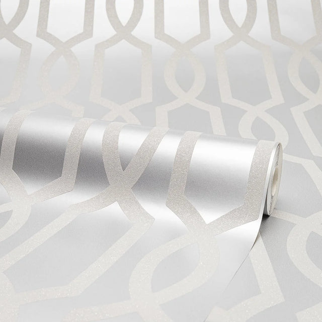 London Trellis Wallpaper in Silver