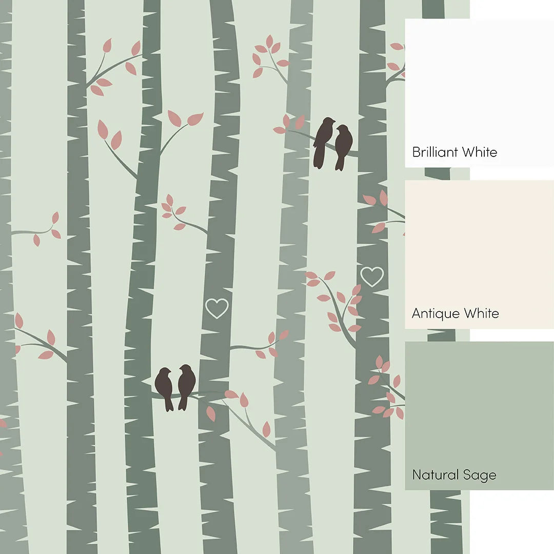 Lovebirds Mural in Sage Green