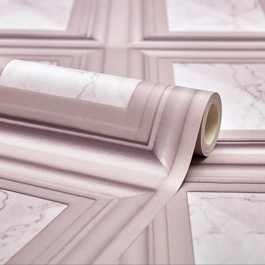 Marble Wood Panel Wallpaper in Blush