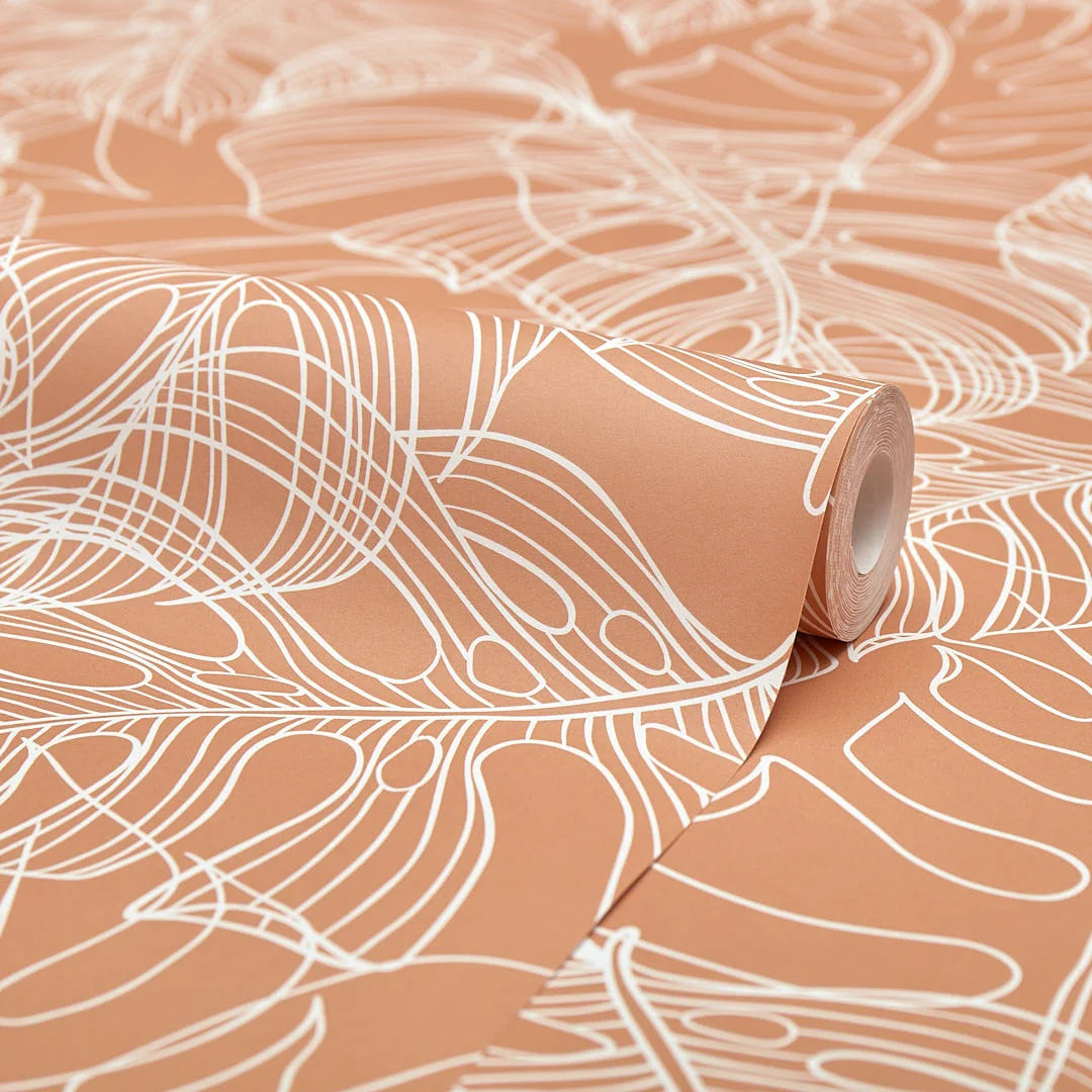 Monstera Leaf Wallpaper in Terracotta