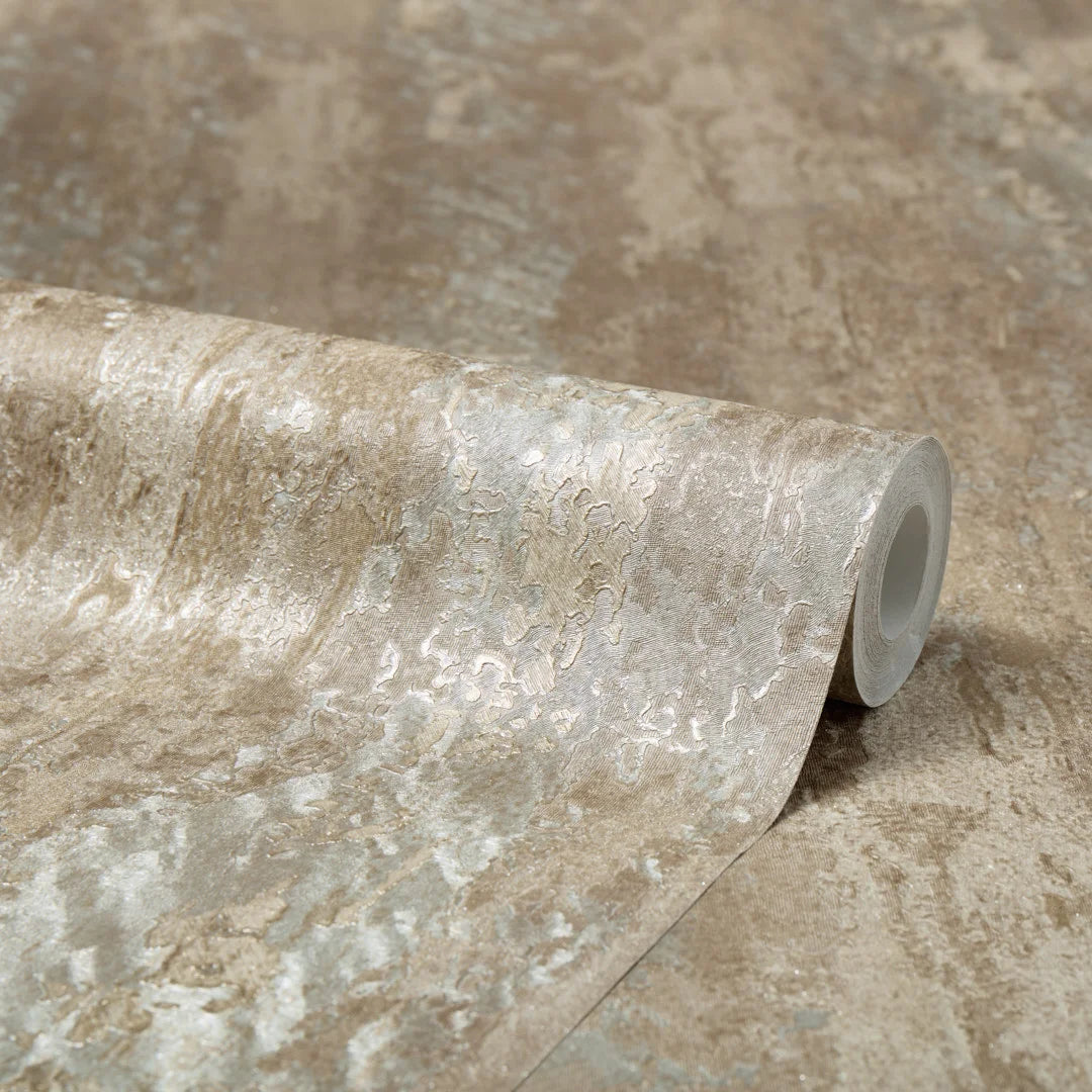 Nova Metallic Wallpaper in Champagne with Silver Sparkle