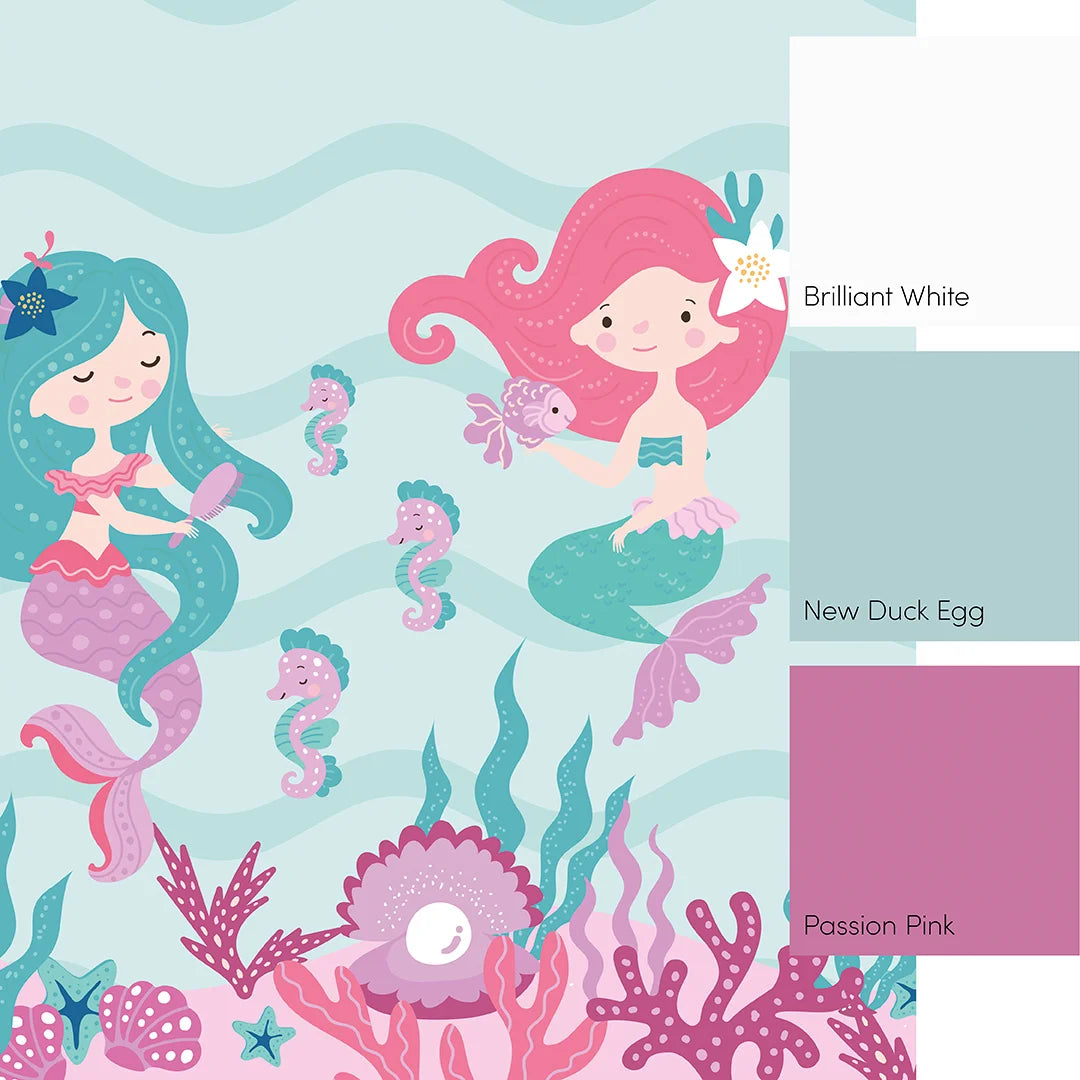 The Magical Mermaids Mural in Pink and Teal