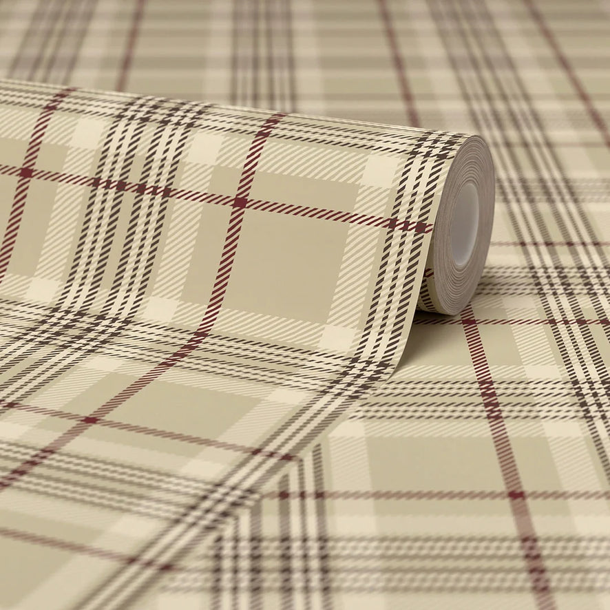 Cheque Pattern Wallpapers Traditional Check Wallpaper in Beige and Red โ I Love Wallpaper