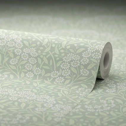 Vintage Daisy Wallpaper in Sage and White