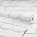 Warehouse Photographic Brick Effect Wallpaper in White and Grey