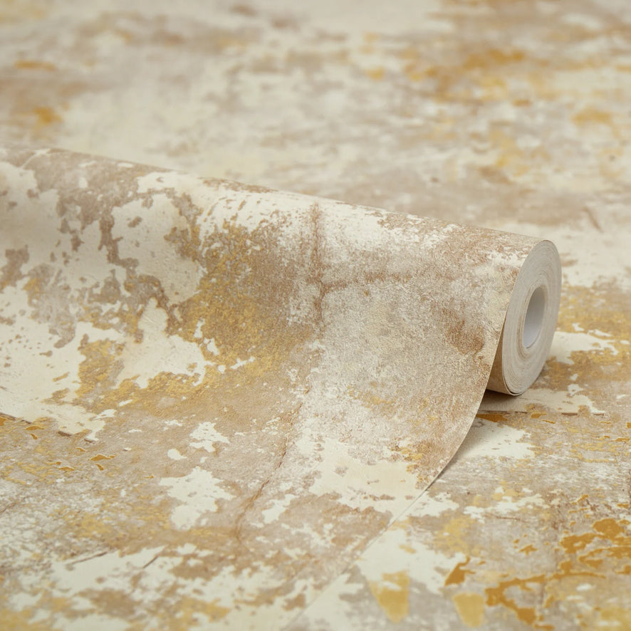 Patina Concrete Effect Wallpaper in Cream & Gold