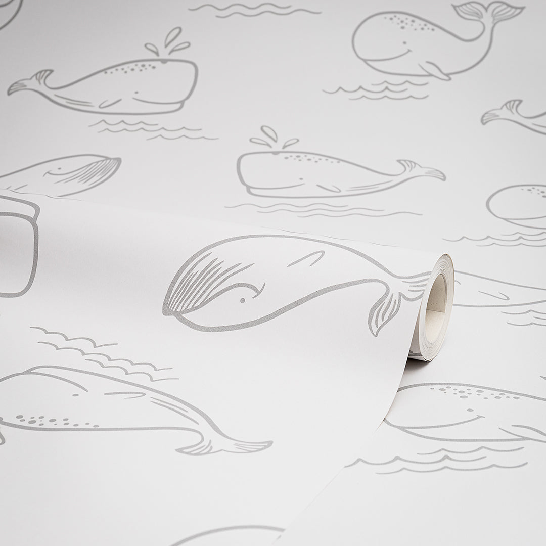 Ginormous Whale Wallpaper in Grey I Love Wallpaper