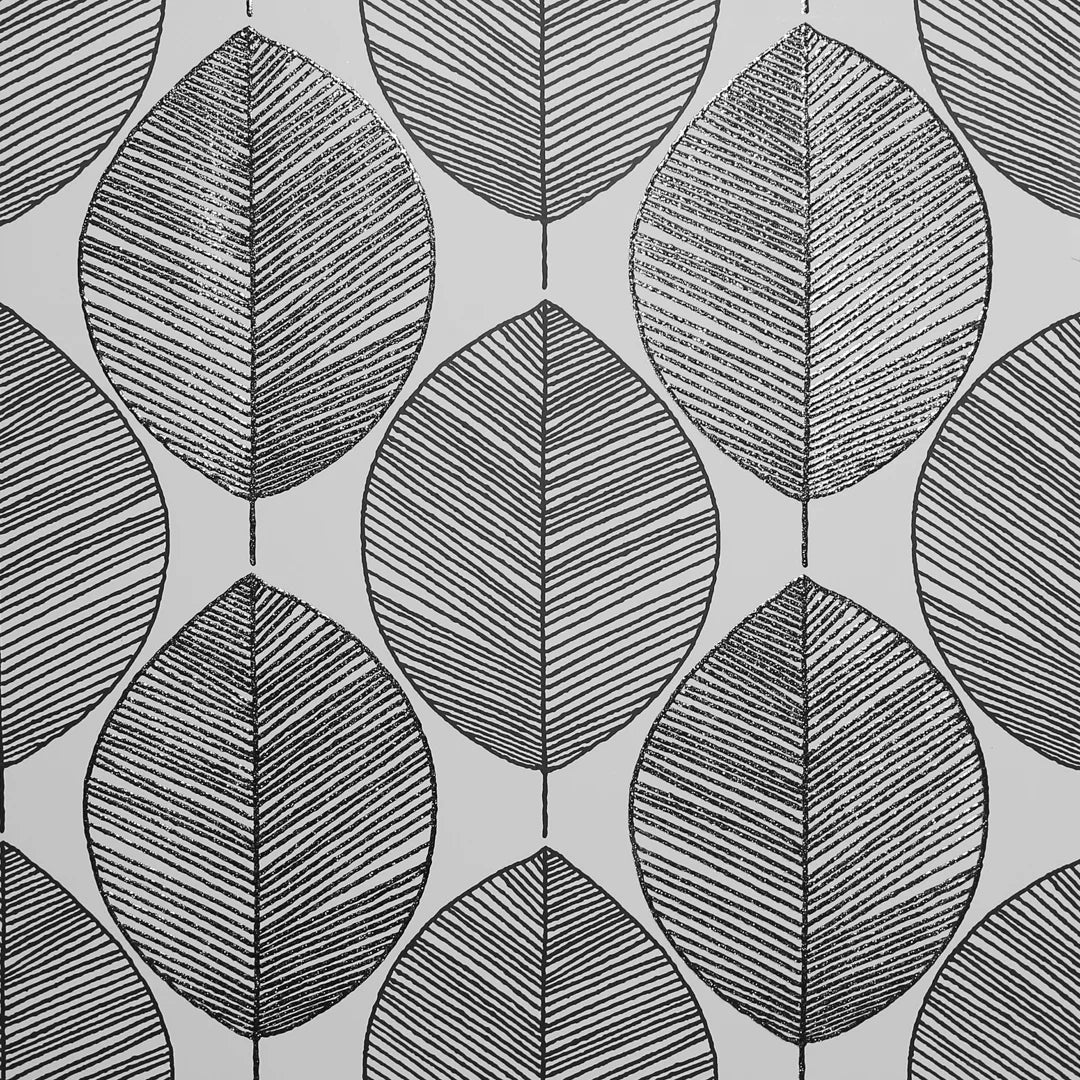 Scandi Leaf Wallpaper in Black and White