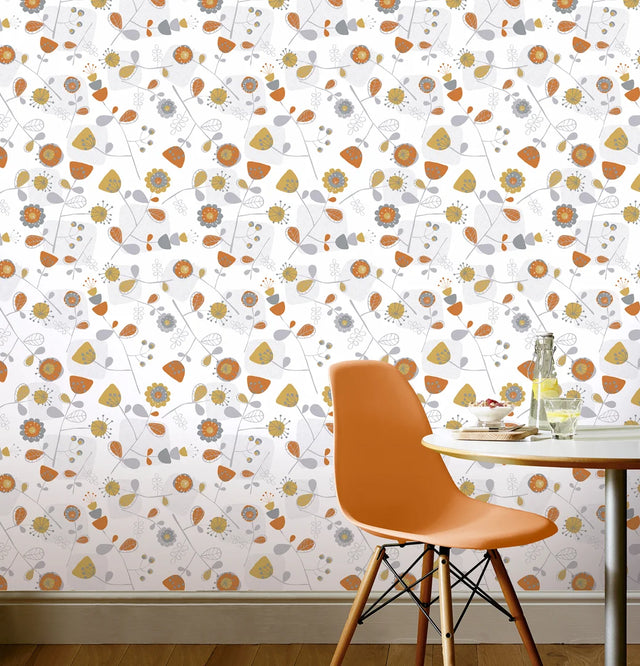 Newstalgia Floral Wallpaper in Orange and Yellow