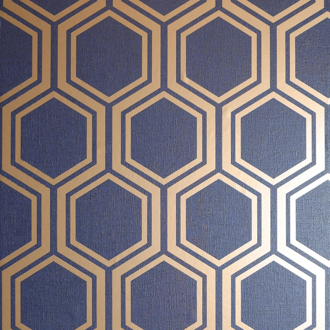 Luxe Hexagon Wallpaper in Navy and Gold