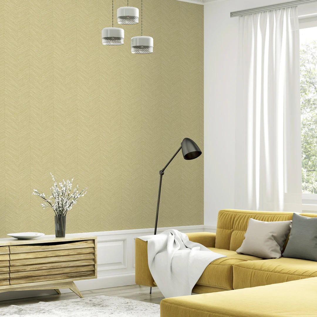 Arrow Weave Wallpaper in Ochre