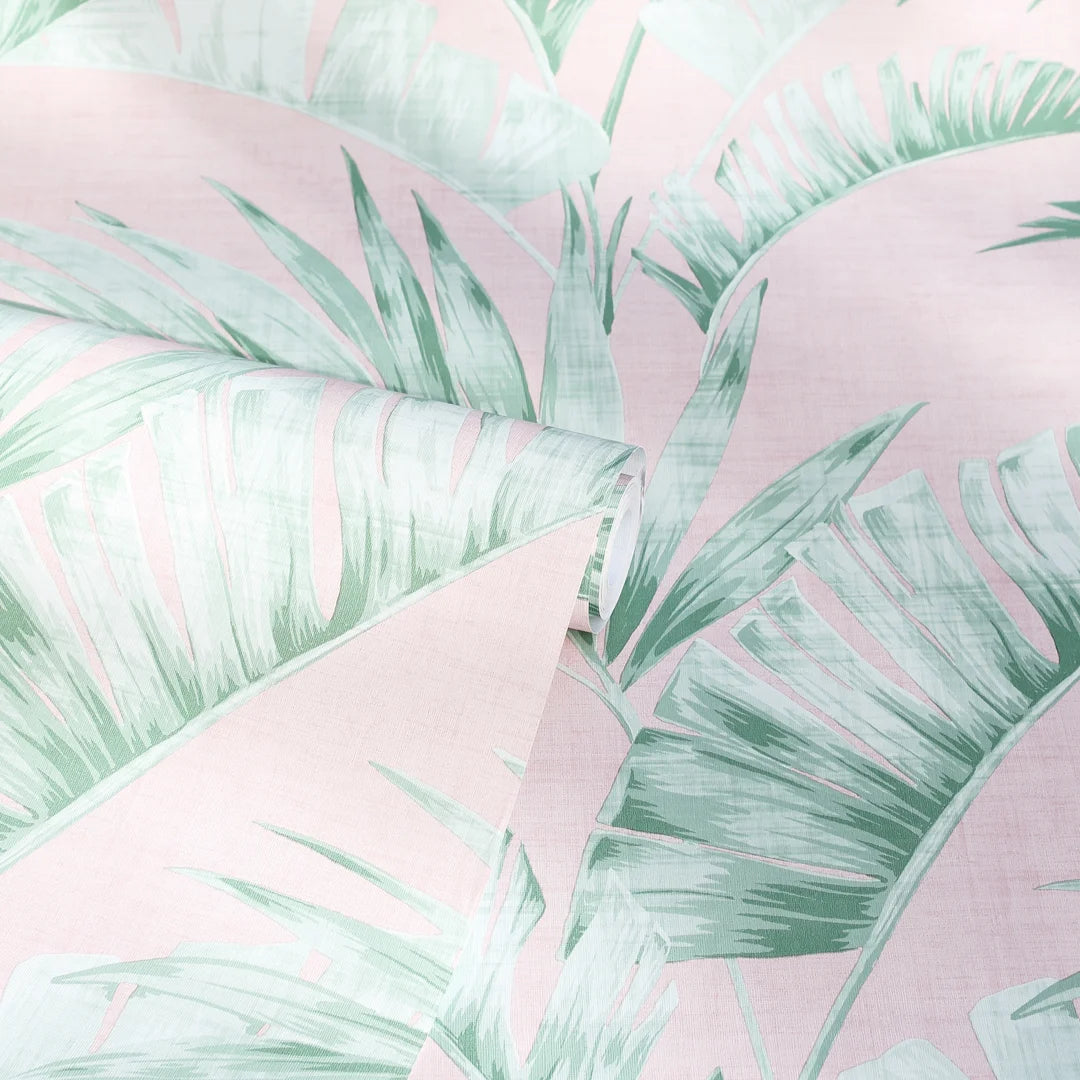 Banana Palm Wallpaper in Pink and Green