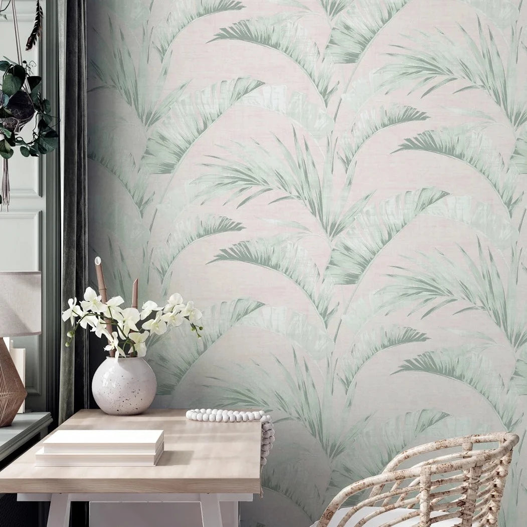 Banana Palm Wallpaper in Pink and Green