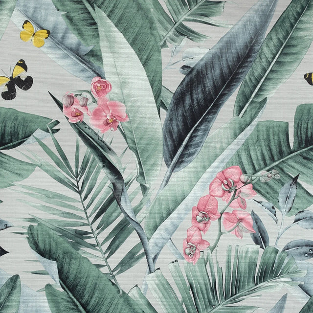 Lush Tropical Wallpaper in Grey and Multicoloured