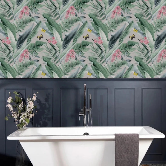 Lush Tropical Wallpaper in Grey and Multicoloured