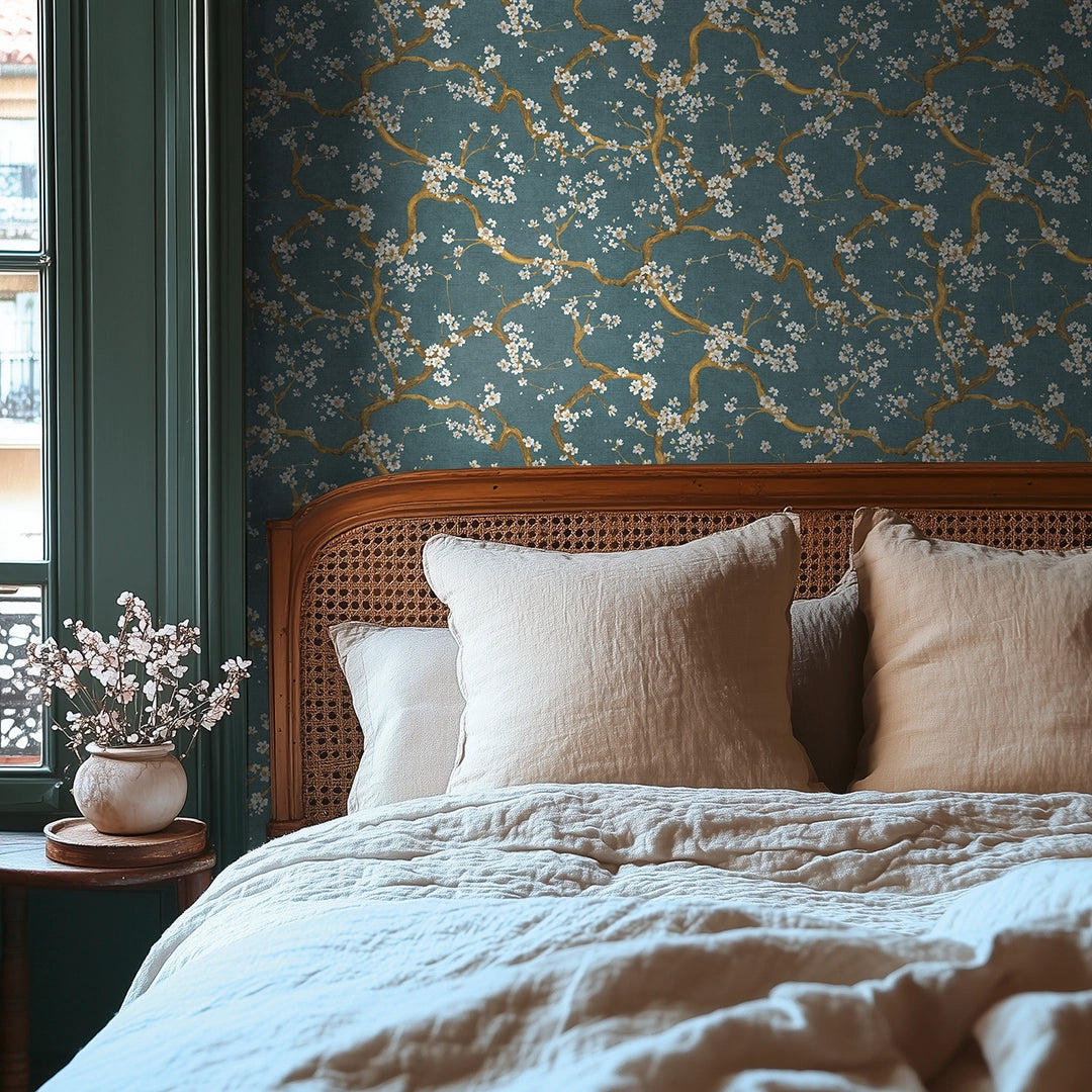 Oriental Blossom Wallpaper in Teal