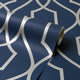 Sinuous Trellis Wallpaper in Navy with Silver Metallic