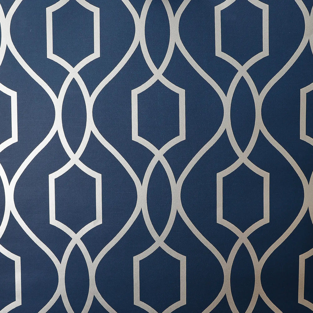 Sinuous Trellis Wallpaper in Navy with Silver Metallic