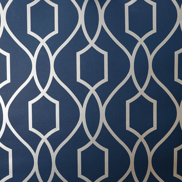 Sinuous Trellis Wallpaper in Navy with Silver Metallic