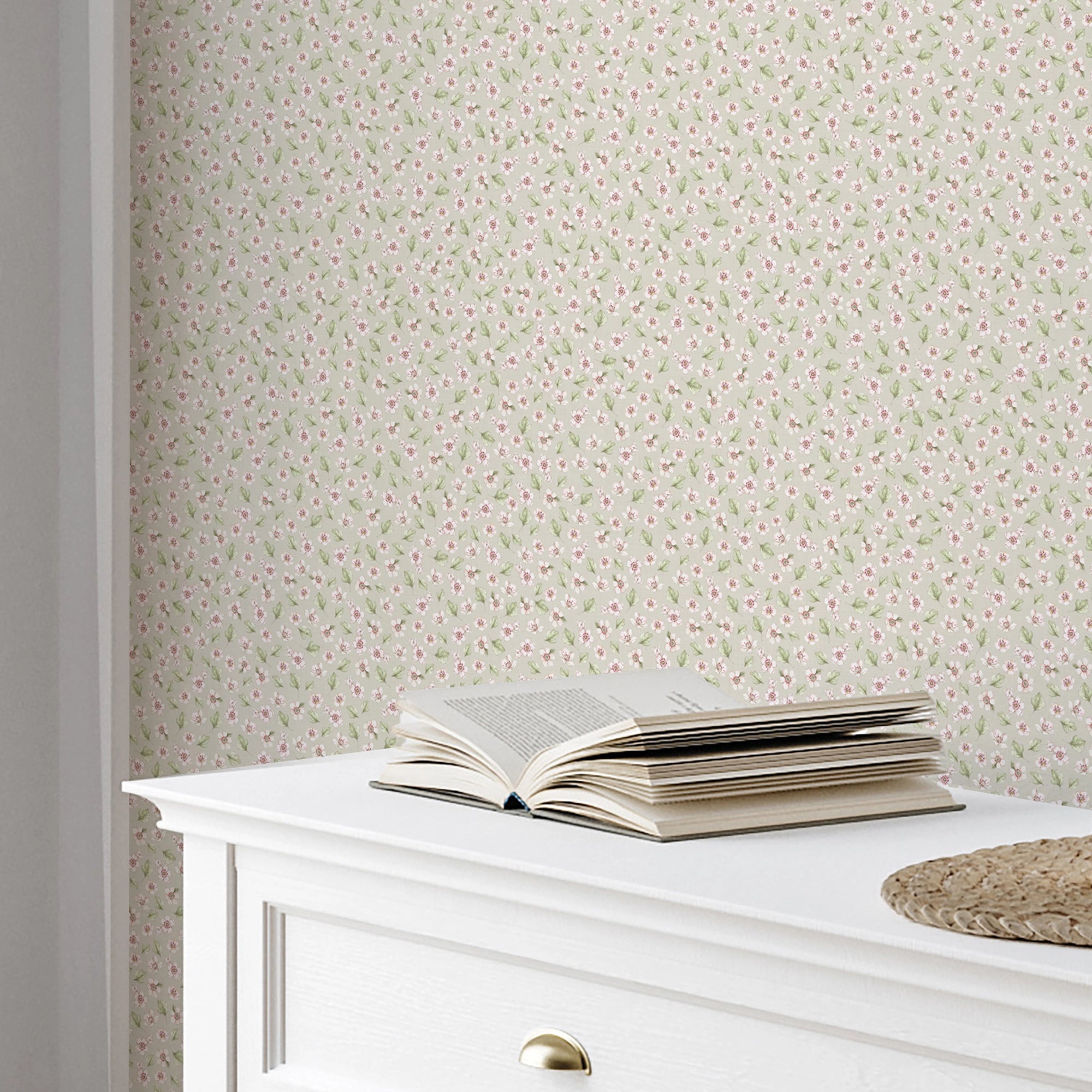Apple Blossom Wallpaper in Soft Sage