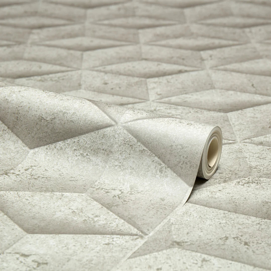 Architectural Concrete Wallpaper Beige and Gold