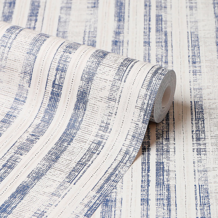 Artisan Stripe Wallpaper in Blue on Cream